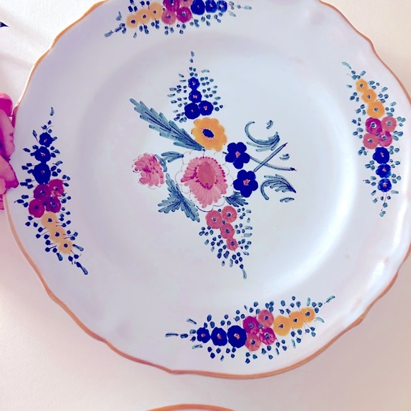 2 CACF Faenza Rare Italian Plates, 1950s Vintage, 8”floral ceramic earthenware